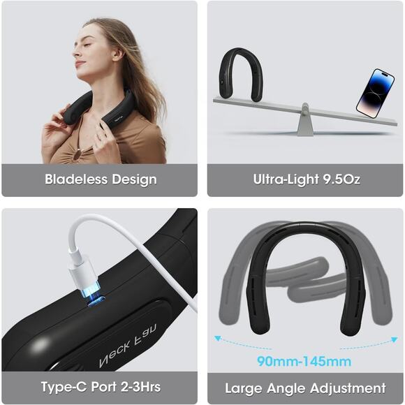 🔥Rechargeable 4 Turbo 6000mAh Portable Neck Fan 360 Cooling 3 Speed BNWT🔥 - Picture 5 of 6